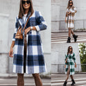 Europäische und amerikanische Herbst-/Wintermode aus gebürstetem, mittellangem, kariertem Wollmantel