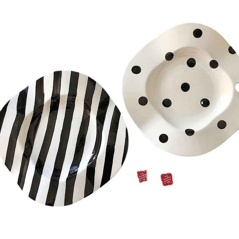 Wave Breakfast Plate Dots And Stripes Irregular Underglaze Porcelain Dessert Plate