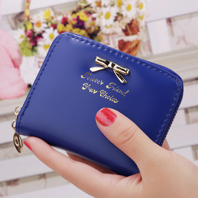 Kurze Clutch mit Schleife für Damen, mit Reißverschluss, Münzgeldbörse