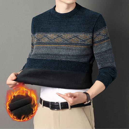 Chenille Samt Gepolsterte Pullover Mittleren Alters Herren Kleidung Dicken Warmen Jacquard