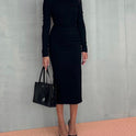 Autumn New Polo Collar Long Sleeve Slim Fit Sheath Dress