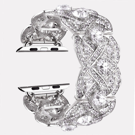 Uhrenarmband für die Serien 8, 7, 6, SE, 5, 4, 3, vierblättrige Blume aus Metall mit Diamanten