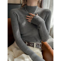 Inner High-grade Gray Mock Neck Sweater Mid-collar Knitted Top