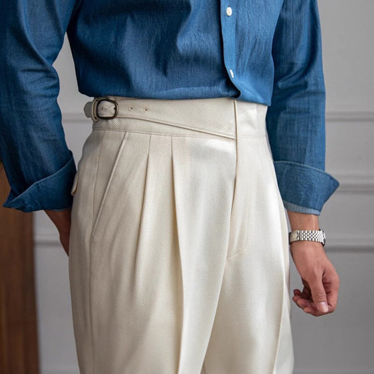 Frühling und Herbst Herren hohe Taille gerade Retro einfach passende Casual Anzug Hose