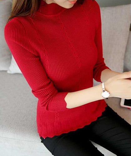 Slim Bottoming Shirt With Lotus Leaf Sleeves
