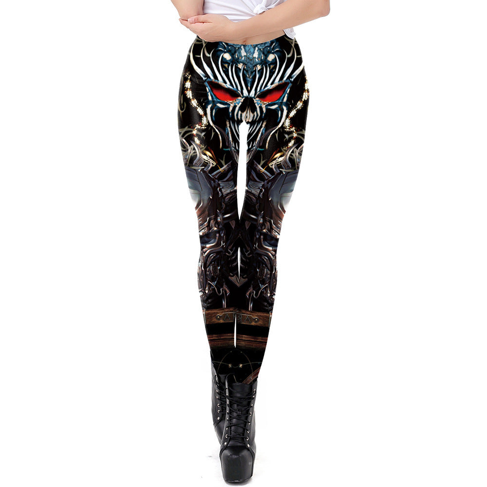 Leggings mit mechanischem Druck, Sommer, neuer Stil, All-Match, schmale Bleistifthose für Füße