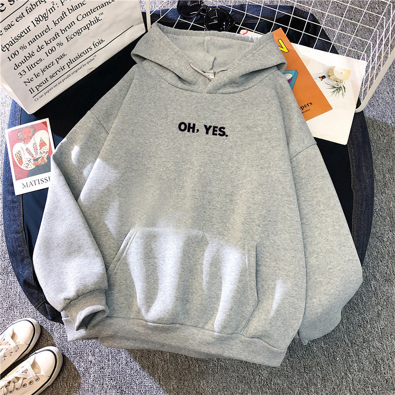 Women's Simple And Loose Oh Yes Printed Hooded Sweatshirt