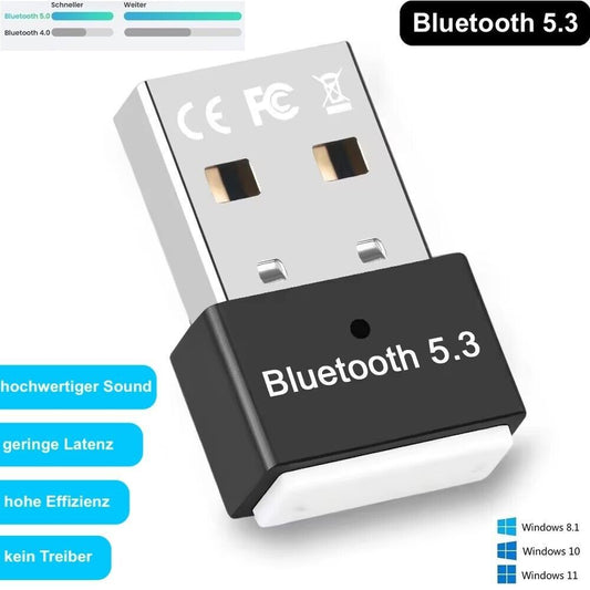 USB Bluetooth 5.3 Adapter PC Dongle Stick 20m Reichweite PC Laptop Maus Tastatur