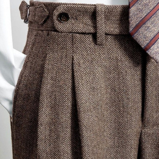 Slim-Fit-Hose aus Tweed-Wolle mit Fischgrätenmuster