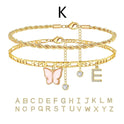 26 Buchstaben Fußschmuck Damen Schmetterling Doppellagig Stapel