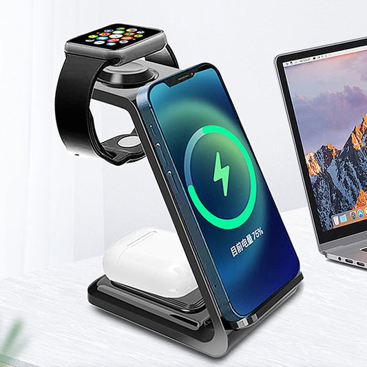 3-in-1 Multifunktions-Handyhalter im Stehen Dual Coil Wireless Charger