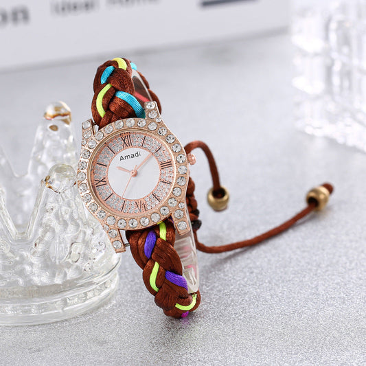 DIY handgewebte Armbanduhr in Macaron-Farbe