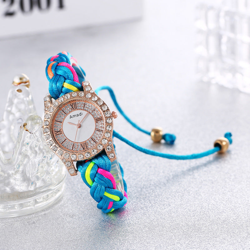 DIY handgewebte Armbanduhr in Macaron-Farbe