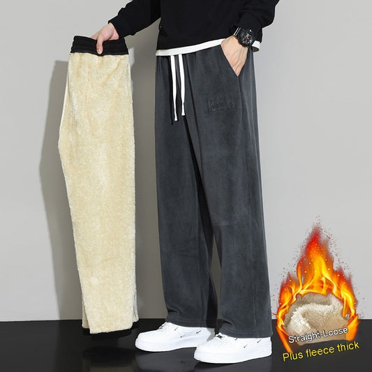 Winter Herren Casual Kaschmir Hose Gerade Weite Bein Hose