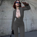 Women's Fashion Personality Chest Zipper Slim-fit Long-sleeved Stretch Bottoming Jumpsuit