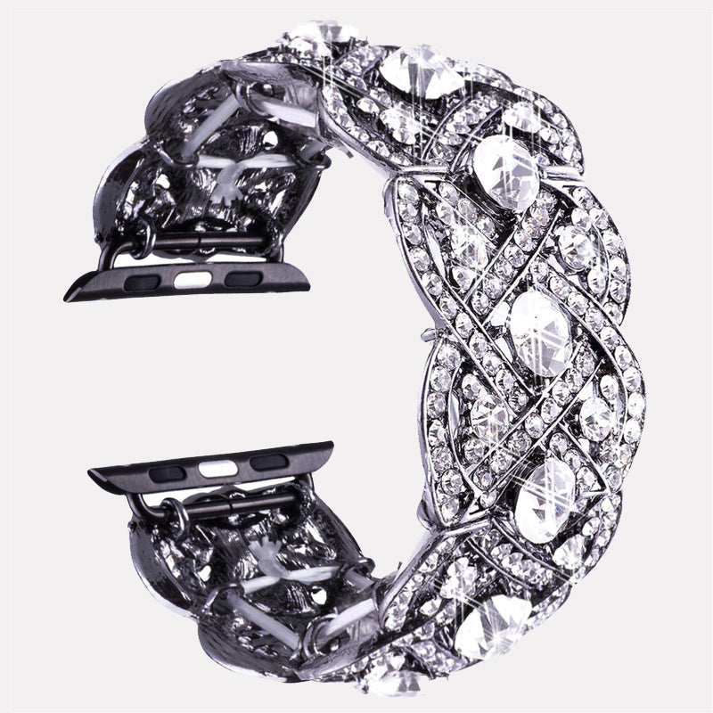 Uhrenarmband für die Serien 8, 7, 6, SE, 5, 4, 3, vierblättrige Blume aus Metall mit Diamanten