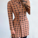 Langärmliger, zweireihiger Mantel mit Anzugkragen und Aufdruck für Damen