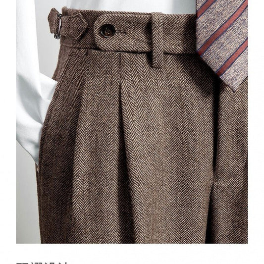 Slim-Fit-Hose aus Tweed-Wolle mit Fischgrätenmuster