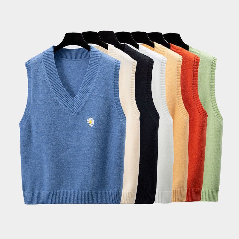 Lockere V-Ausschnitt Kurze ärmellose Weste Pullover Oberbekleidung Strickweste