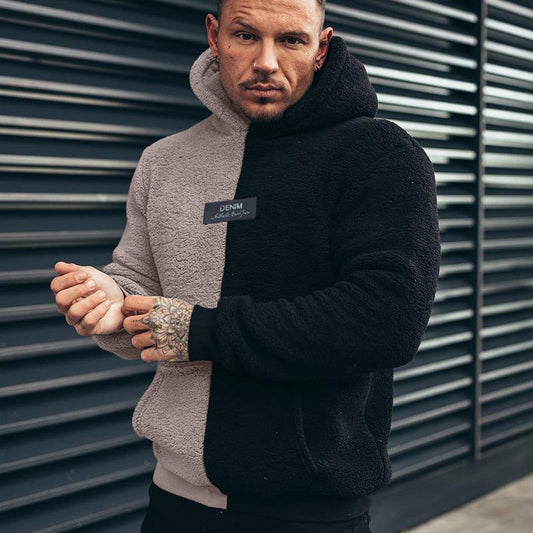 Neu Spleißen Einfarbig Mit Kapuze Plüsch Casual Pullover Herren Top