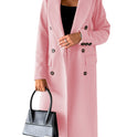 Langarm Revers Mantel Winter Mode Solide Zweireiher Schlank Lange Jacke Damen Kleidung