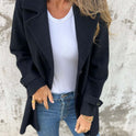 Damen Wollmantel Lässiger lockerer Revers Faux-Tasche Cardigan Wollmantel