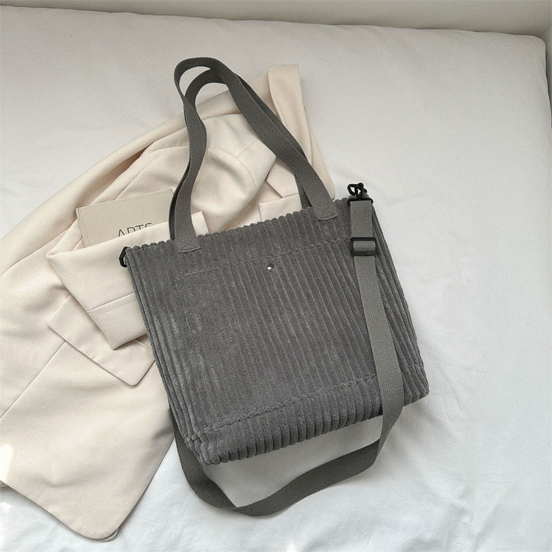 Cord-Schultertasche mit großem Fassungsvermögen für Pendler