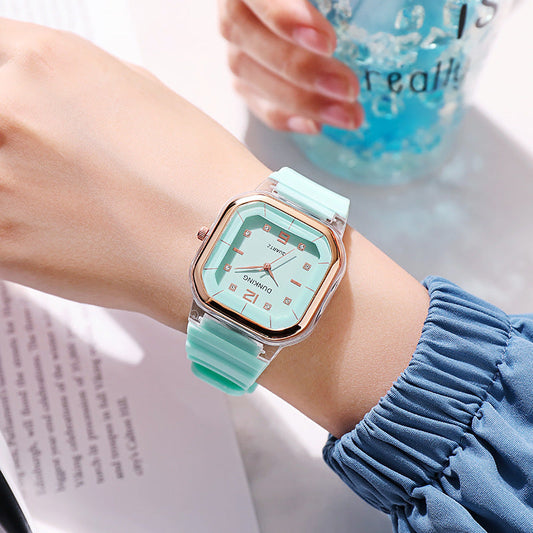 Student Style Kinder Silikon Diamant Trend Fashion Square Damenuhr