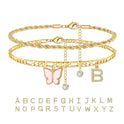 26 Buchstaben Fußschmuck Damen Schmetterling Doppellagig Stapel