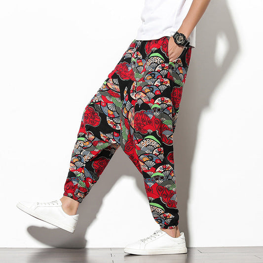 Sommerliche böhmische lockere Strandhose mit weitem Bein und Elefantenblume