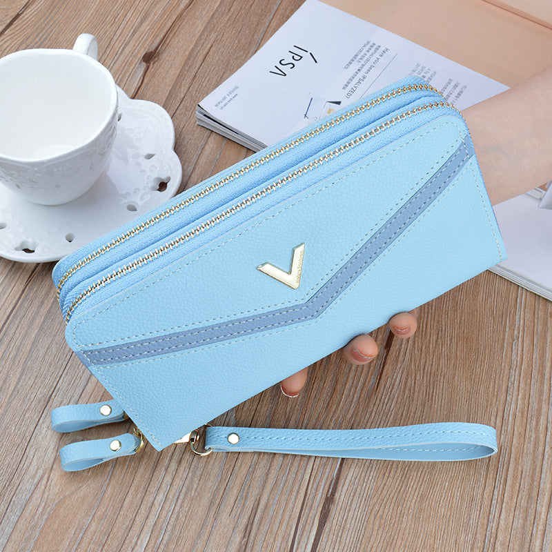 Neue Geldbörse Damen Lang Doppelreißverschluss Clutch
