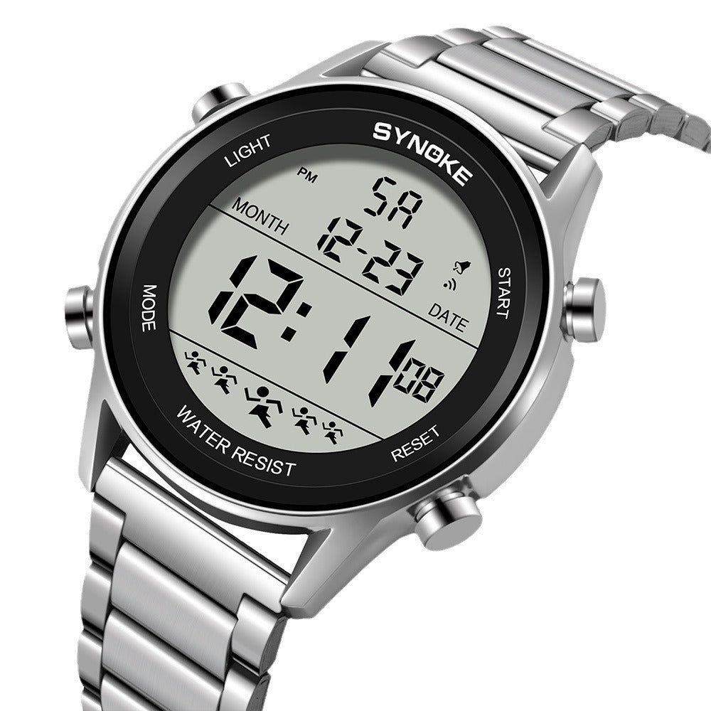 Stahlgürtel Sport Elektronische Uhr Wasserdicht Multifunktionale Große Bildschirm Leuchtende