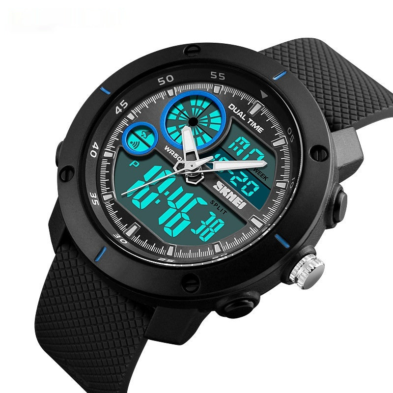 Wasserdichte Uhr mit Doppelanzeige, Outdoor-Sport, Student, Doppelzeitkalender, Chronograph, elektronische Uhr