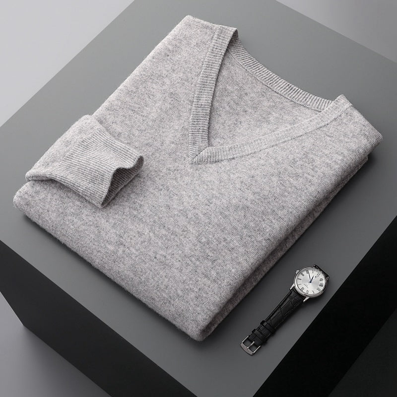 Lockerer, übergroßer Business-Strickpullover mit V-Ausschnitt für Herren