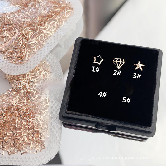 Außenhandel Produkte Rose Gold Metall Ultra-dünne Zahn-dekoration Strass 3 PCsbox Metall Hohl Scheibe Zähne